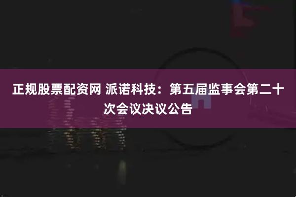 正规股票配资网 派诺科技：第五届监事会第二十次会议决议公告